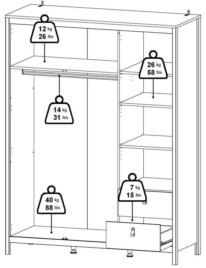 Fehér ruhásszekrény tükörrel 150x199x58 cm Madrid – Tvilum