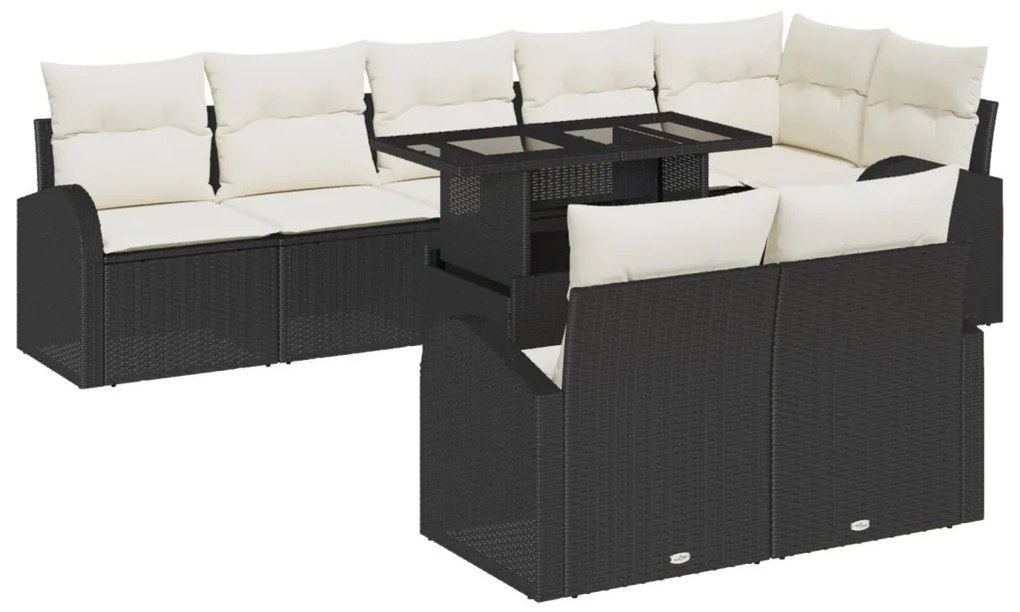 Kerti Kanapé Szett tárolóval 9 pcs Fekete Poli rattan