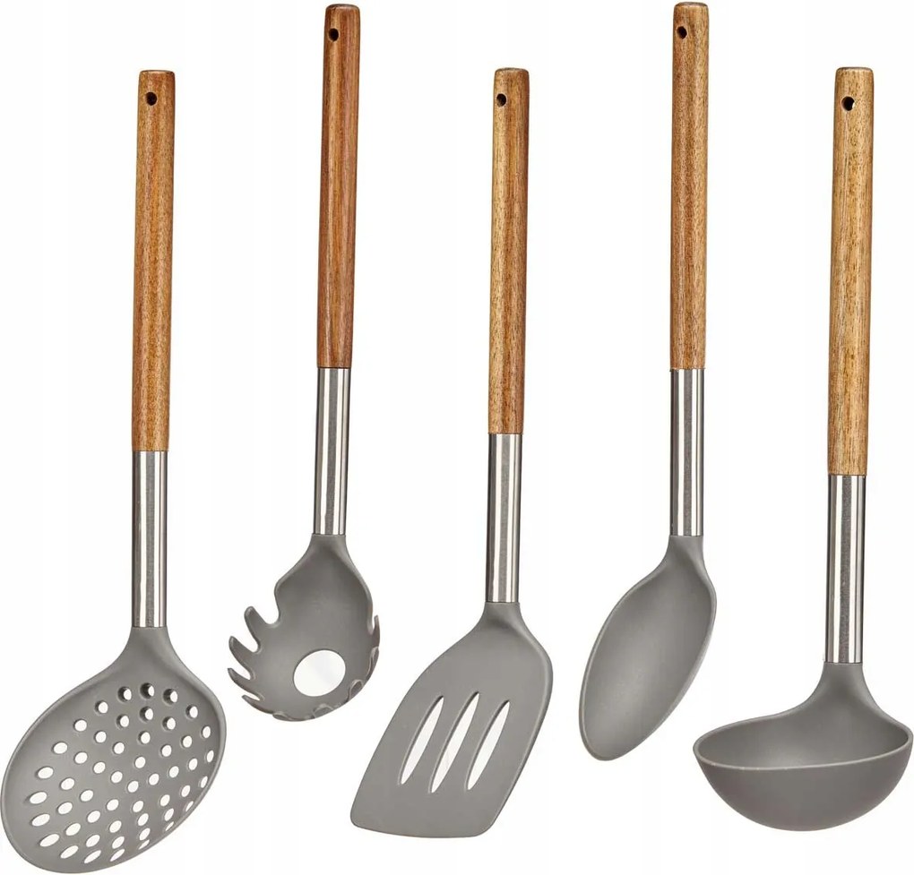 Konyhai Kiegészítő Szett Fa Nyéllel 5 Db-os Nylon Véggel