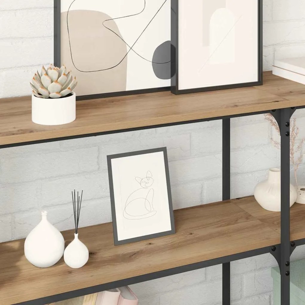 vidaXL Konzolasztal Artisan tölgy 150 x 29 x 75 cm Mérnöki fa és fém