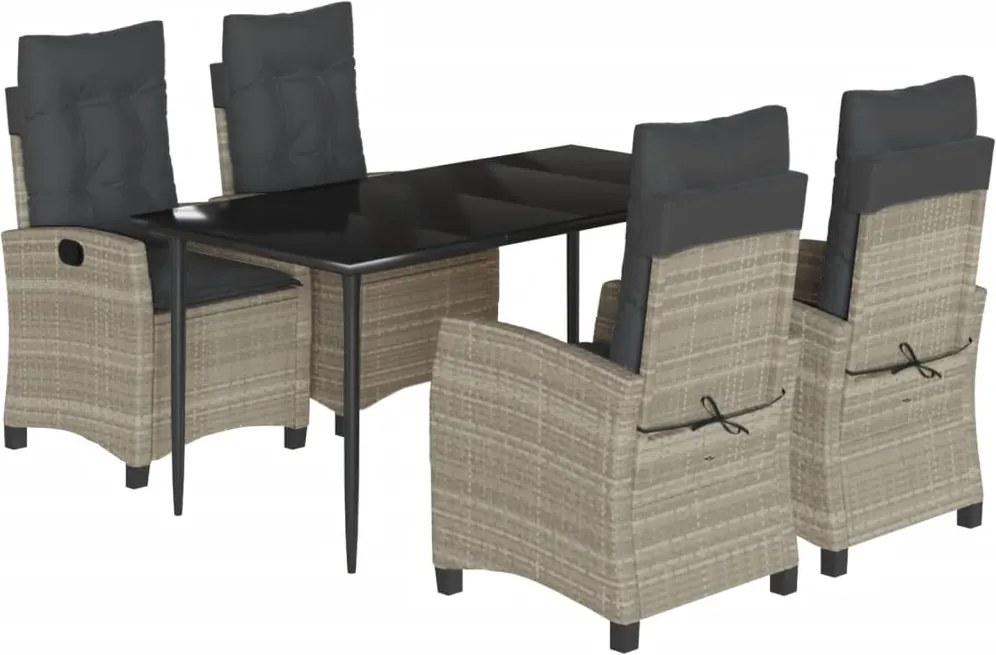 vidaXL 5részes világosszürke polyrattan kerti étkezőgarnitúra párnával