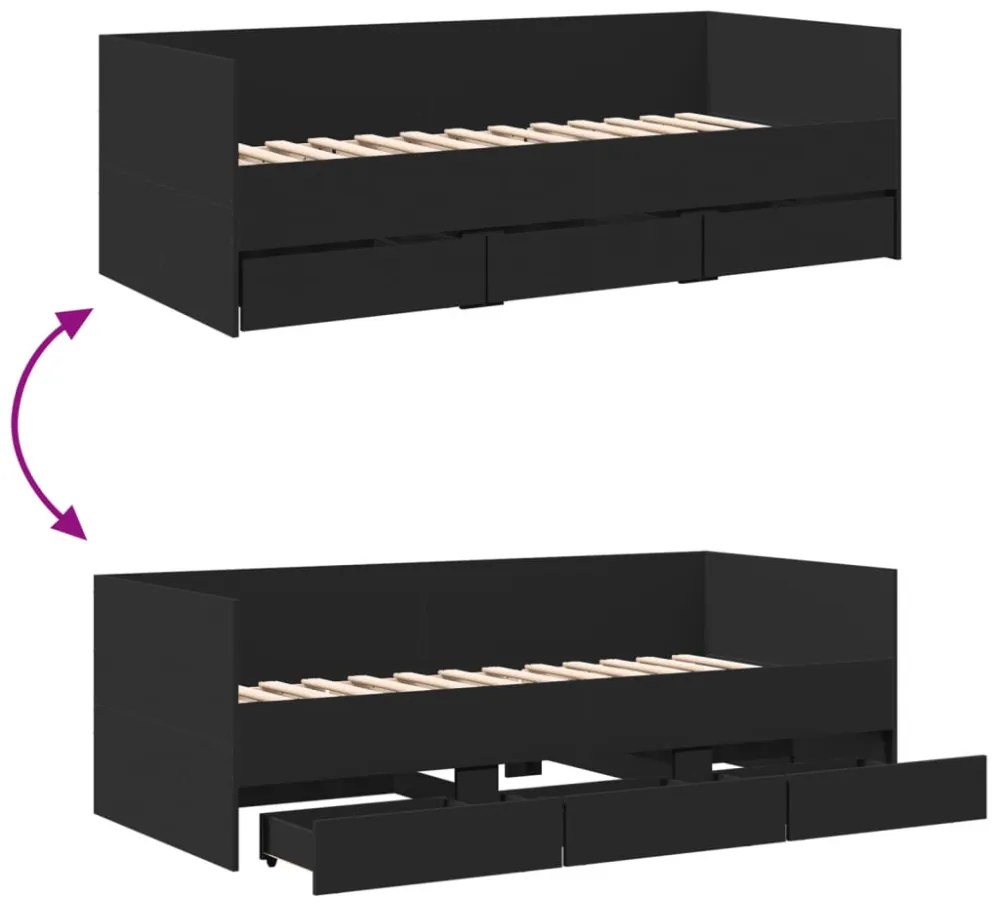 fekete kanapéágy fiókkal matrac nélkül 90x190 cm