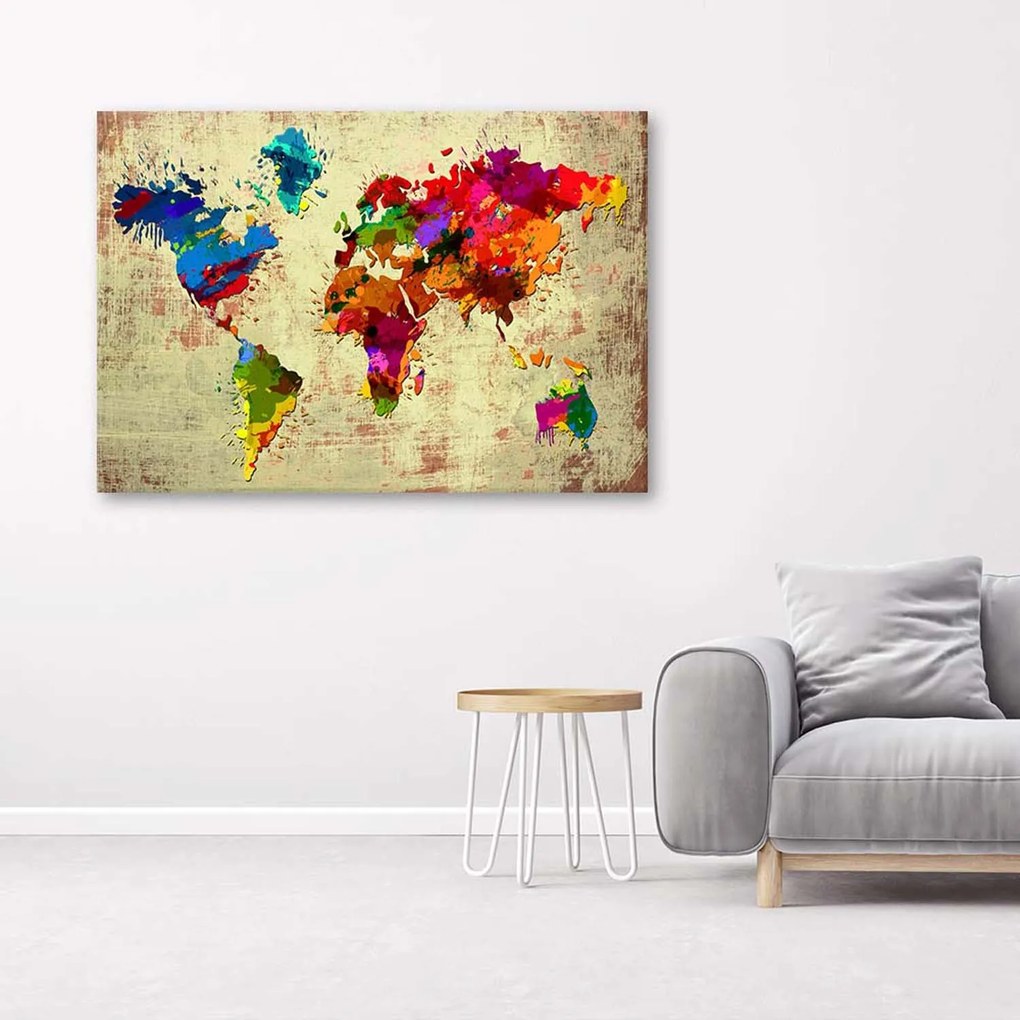 Gario Vászonkép Színes világtérkép Méret: 100 x 70 cm