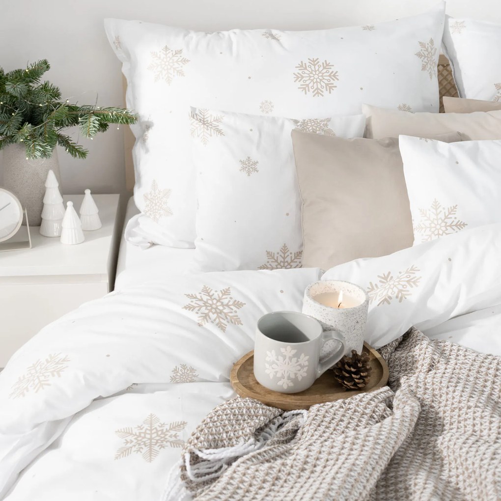 Goldea pamut ágyneműhuzat - hópelyhek fehéren 140 x 200 és 70 x 90 cm