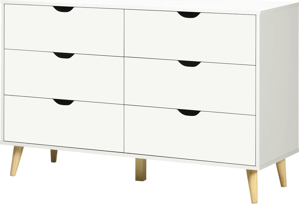HOMCOM 6-Fiókos Fiókos Szekrény Szervező Konyhai, Hálószobai, Nappali és Tanulmányi Modern Stílusban, Anti-tip 120x40x76 cm, Fehér | Aosom