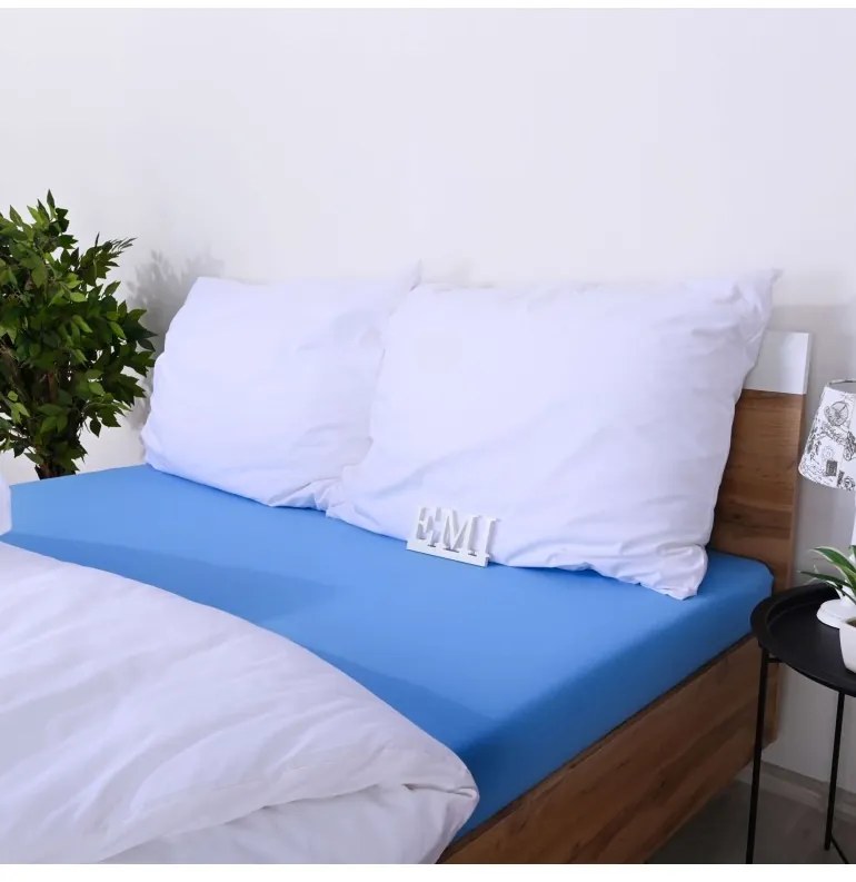 EMI kék 100% pamutjersey gumis lepedő, Teljes lap 140x190