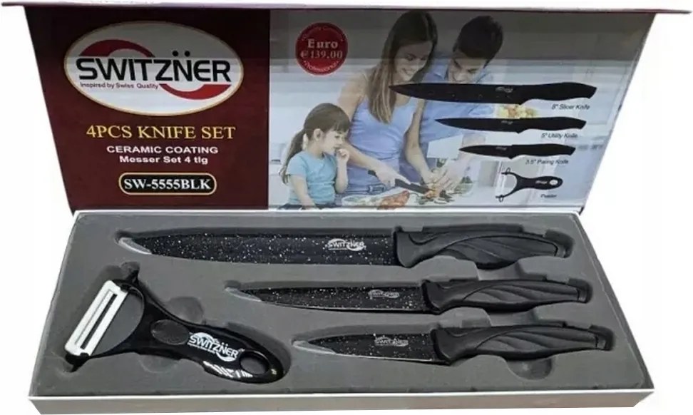 Funkcionális Konyhai Kés Hámozó Készlet 4 Db-os Switzner SW-5555 Blk
