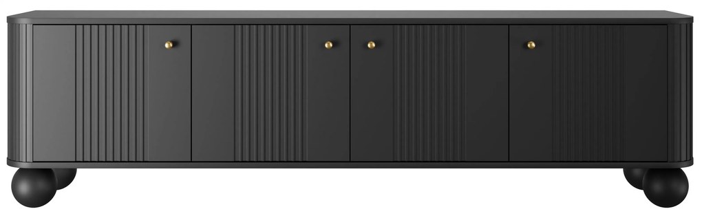 Vesper 4D TV-szekrény 187 cm - fekete / arany fogantyúk / gömb lábak