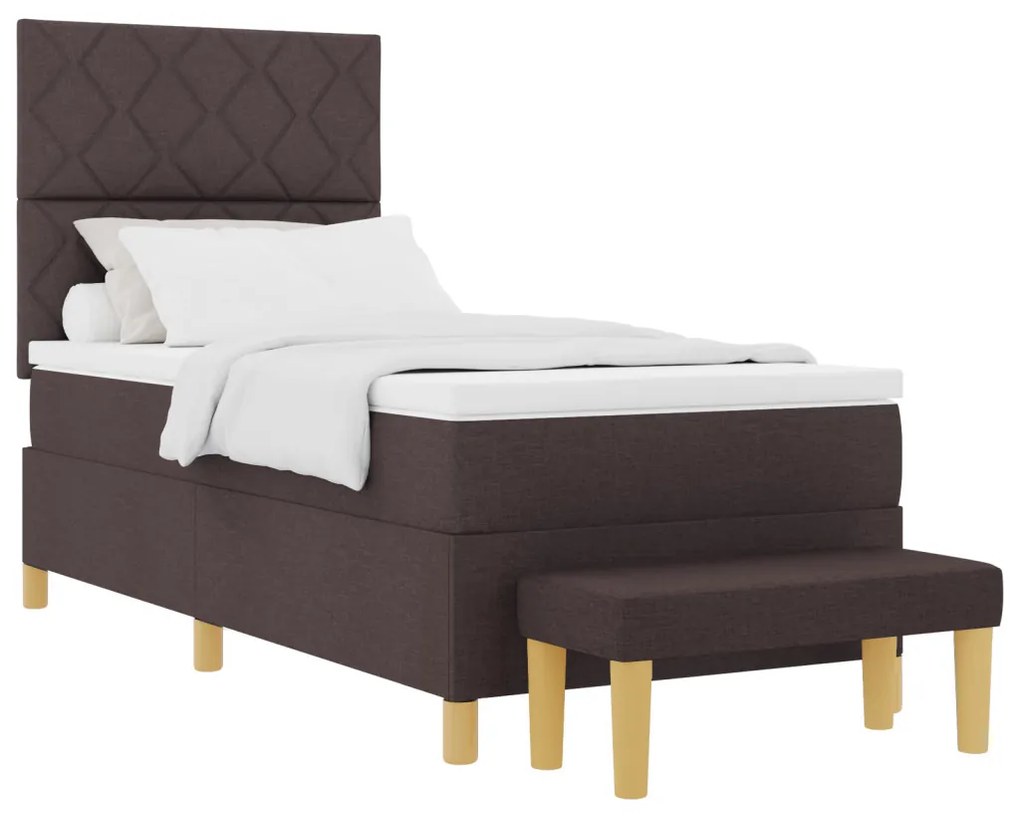 Boxspring ágy matraccal és paddal, sötétbarna, 100x200 cm, szövet