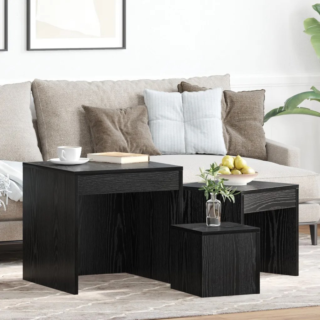 Dohányzóasztalok 3 pcs Musta tammi 45 x 45 x 45 cm Faanyag