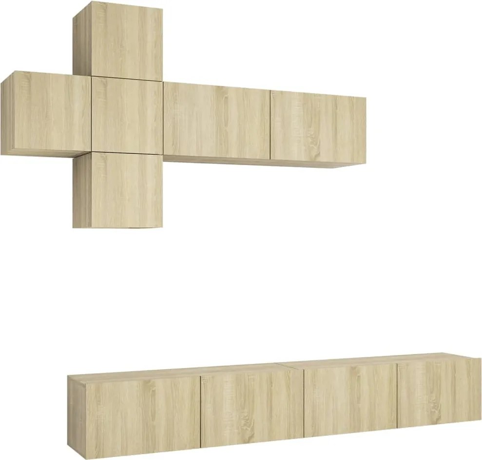 vidaXL 7 részes sonoma tölgy színű szerelt fa TV-szekrényszett