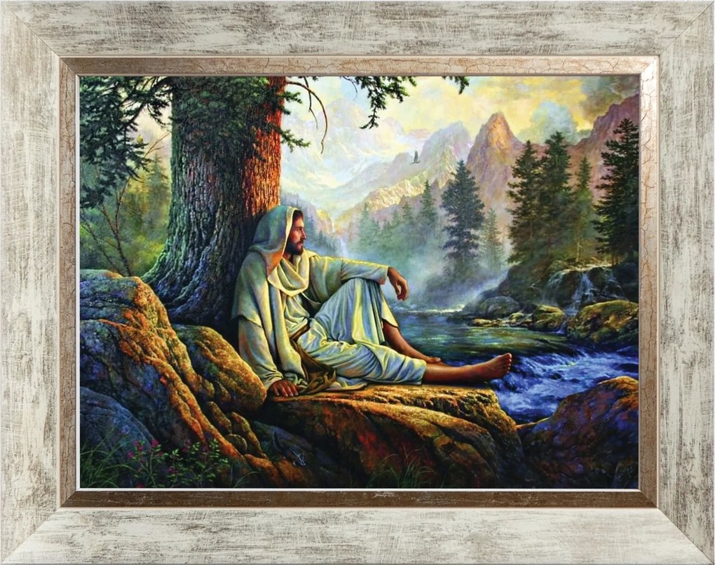 Pihenő Jézus Szakrális Vászonkép Fehér Keretben 30X40