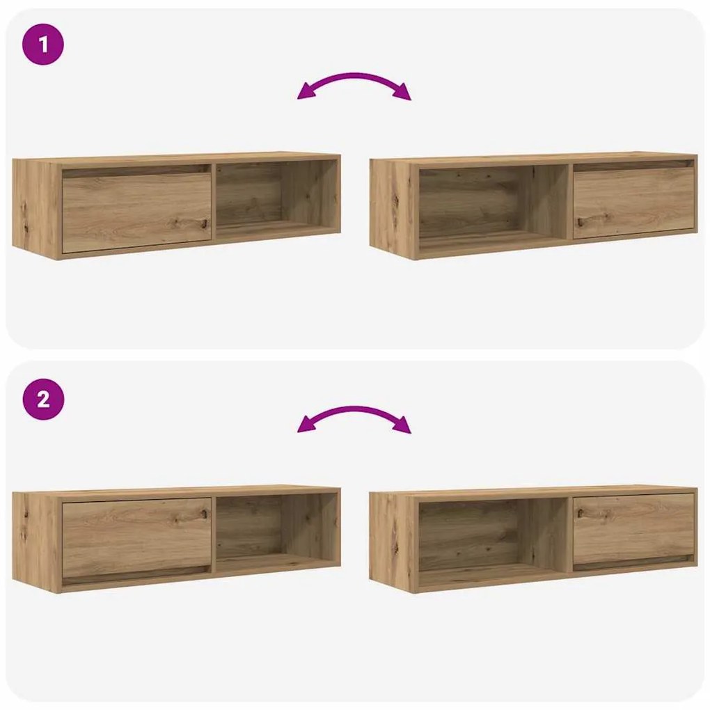 2 db kézműves tölgy színű szerelt fa TV-szekrény 100x31x25,5 cm
