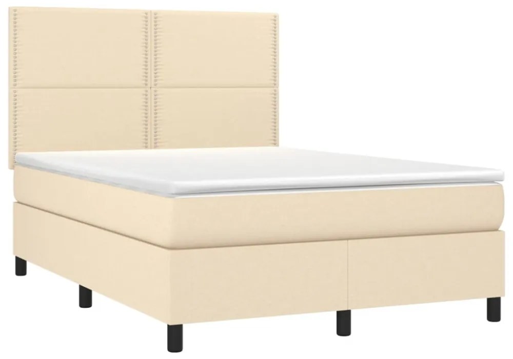 krémszínű szövet rugós és LED-es ágy matraccal 140x190cm