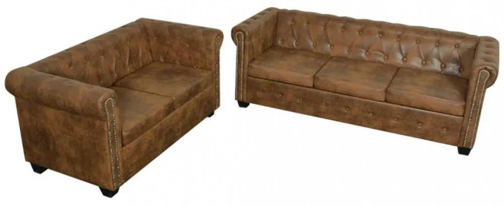 2 és 3 személyes chesterfield kanapé szett barna