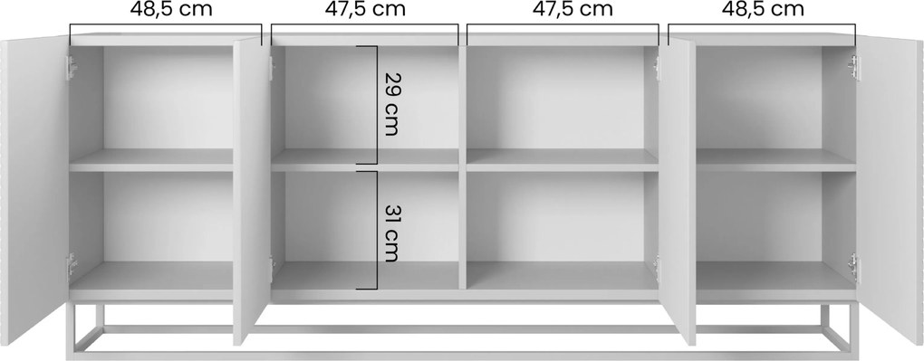 Asha komód 200 cm négyajtós - artisan / fekete matt / fekete láb