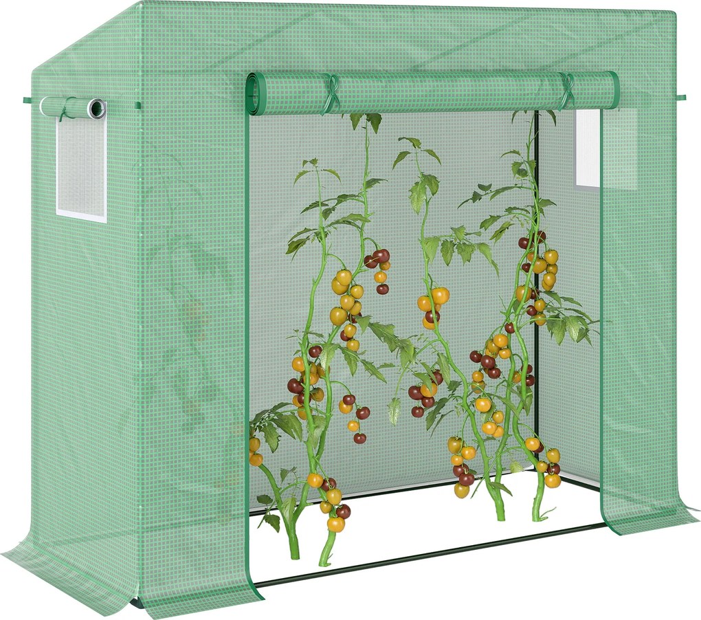 Outsunny Üvegház, 200 x 76 x 168 cm Polietilén Üvegház Roll-Up Ajtóval, Hideg Ágyás, Paradicsomház Oldalsó Ablakkal, PE Rácsfilm, Télálló Növényház Ke