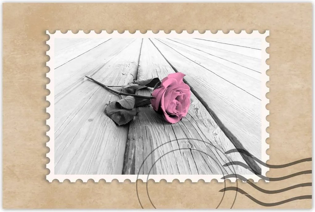 Poszterek 120x80 Rózsa világos deszkákon