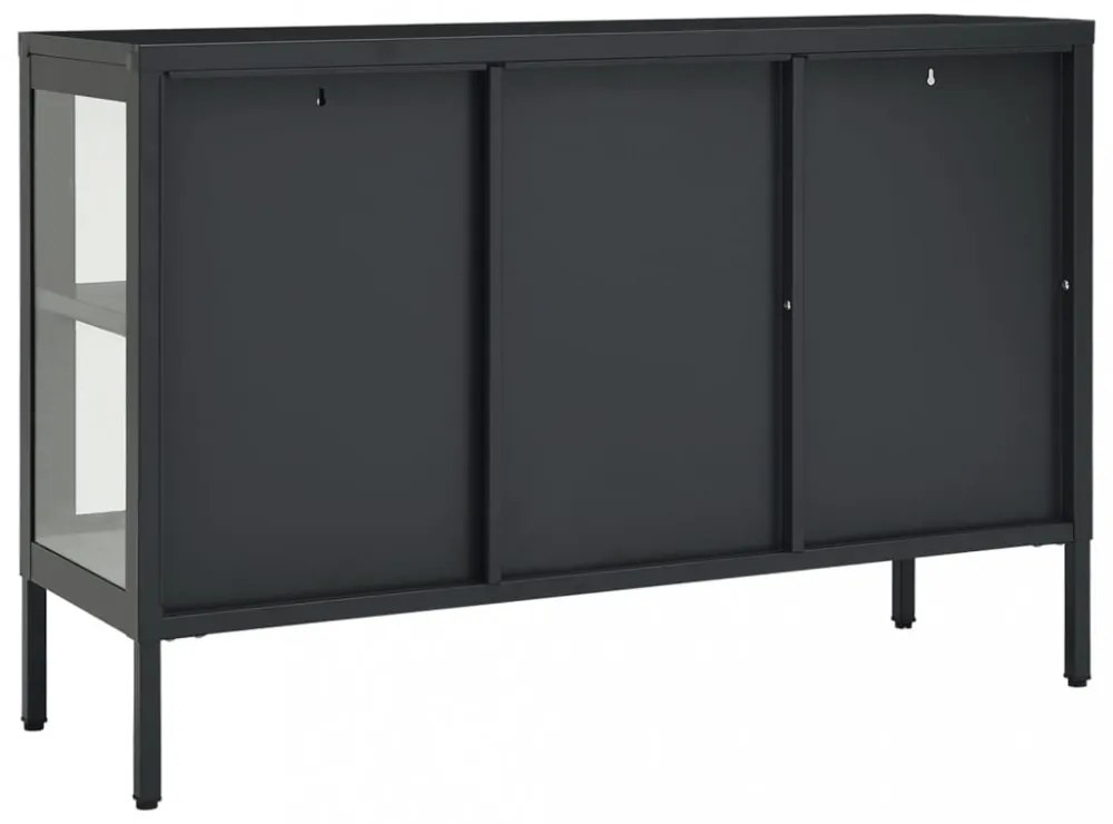 antracitszürke acél és üveg tálalószekrény 105 x 35 x 70 cm