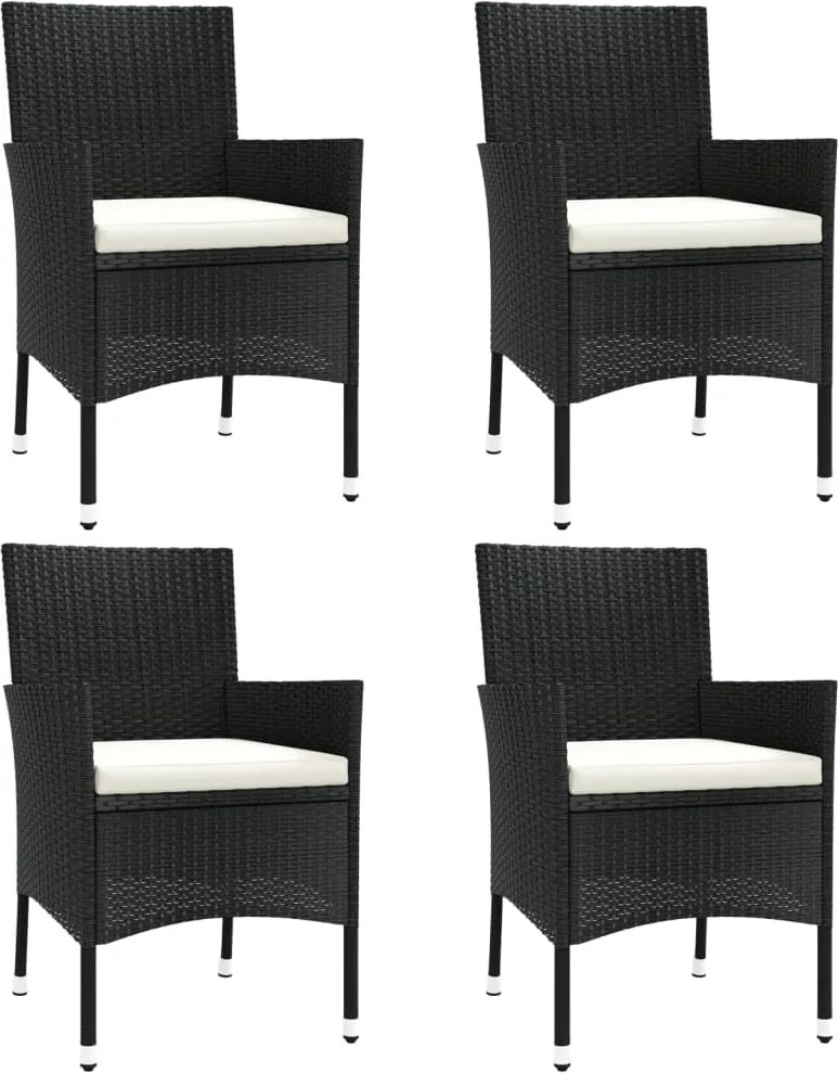 vidaXL 4 db fekete polyrattan kerti szék párnával