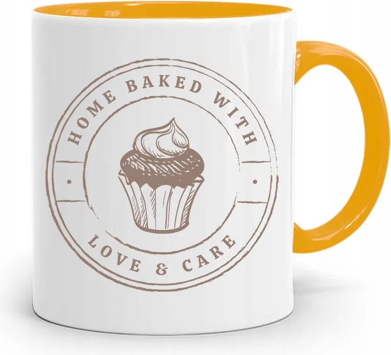 Sárga Bögre Péknek Home Baked With Love fényképes nyomtatással