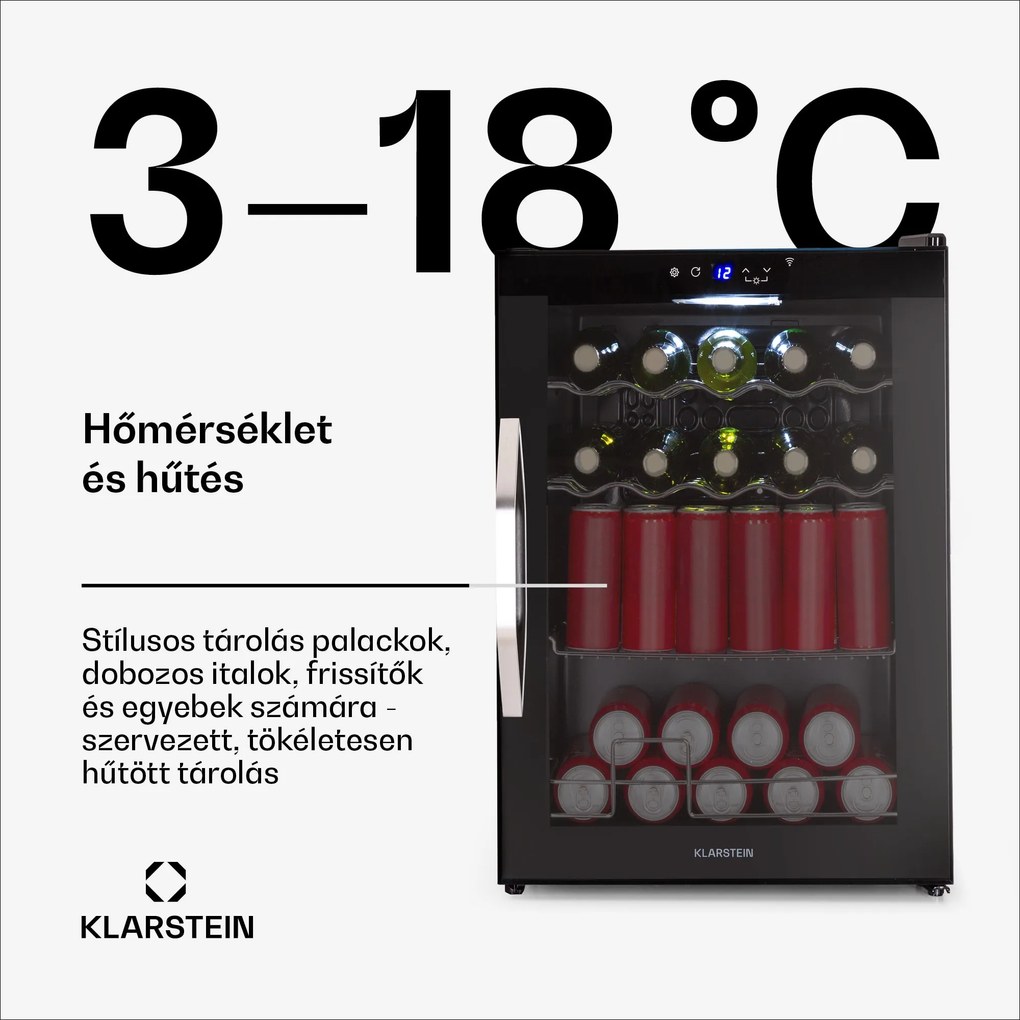 Klarstein Coachella 60 Smart hűtőszekrény, Wifi, LED, 3 polc, Háttérvilágítás, EEK E