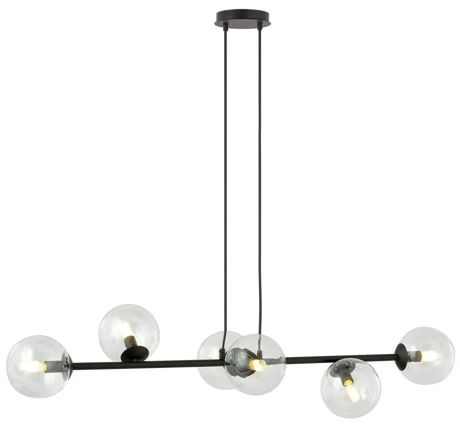 Csillár zsinóron ROSSI 6xE14/10W/230V fekete/átlátszó