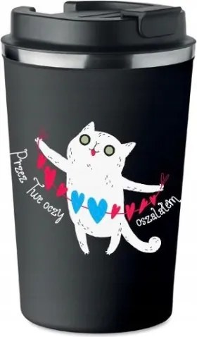 Prémium Termo Bögre fekete Valentin Napi Ajándék Macska Szem Őrült KT_318