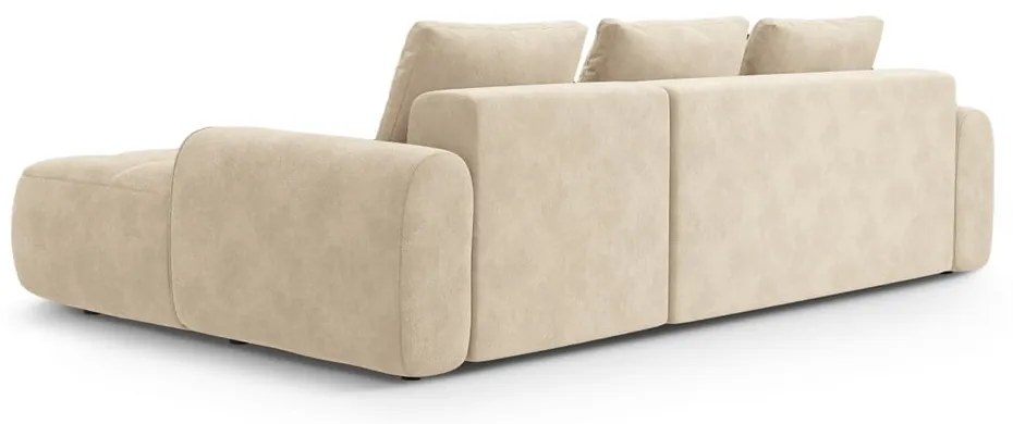 Bézs bársony kinyitható-tárolóhelyes sarokkanapé (jobb oldali-heverő résszel) Linz – Cosmopolitan Design