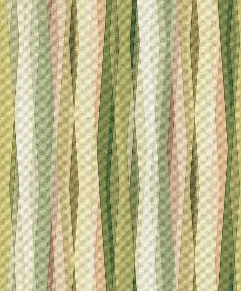 Tapéta geometrikus függőleges vonalak árnyalat zöld narancs barna fehér tapéta