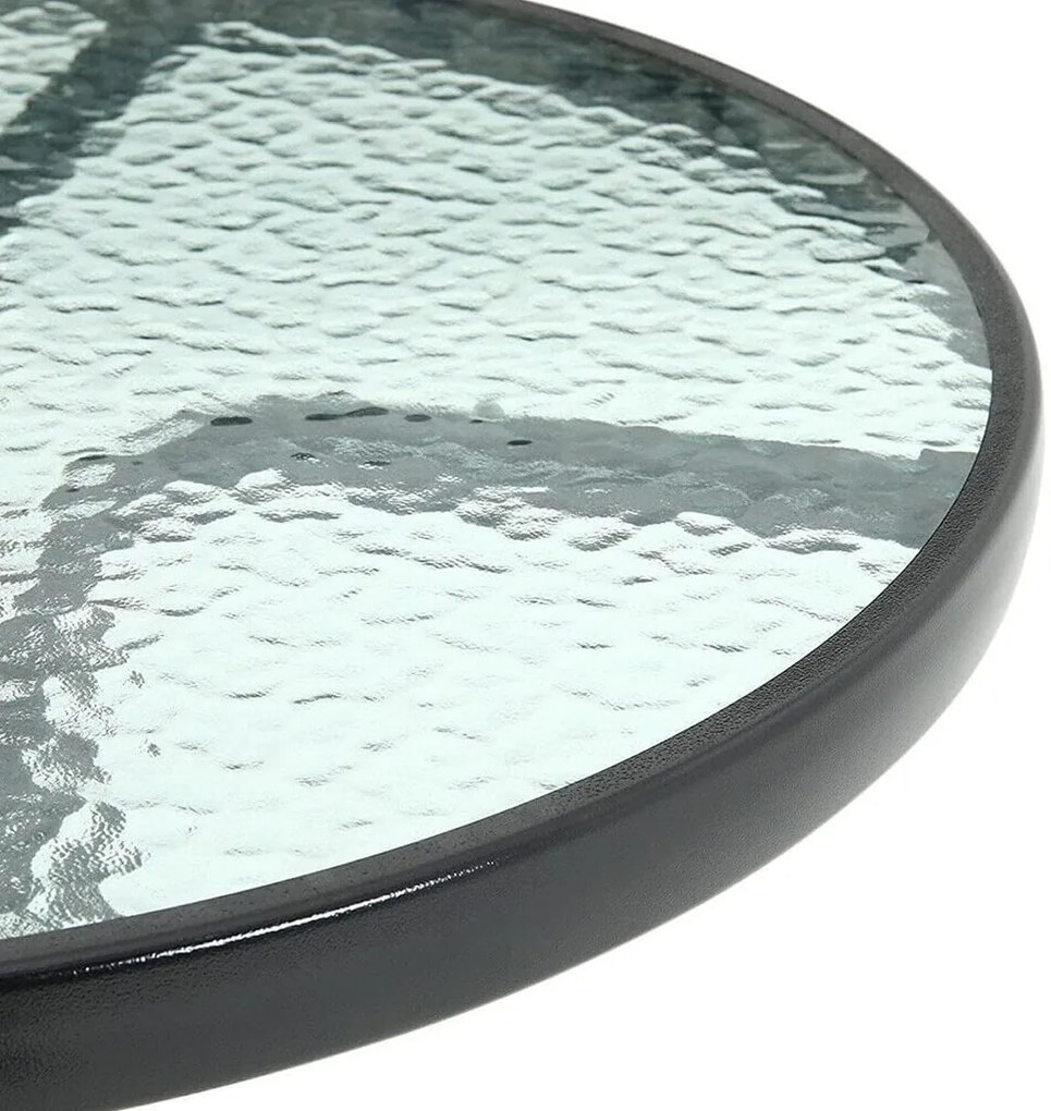 Kerek kerti asztal üveglappal ISLAND 60 cm, fekete