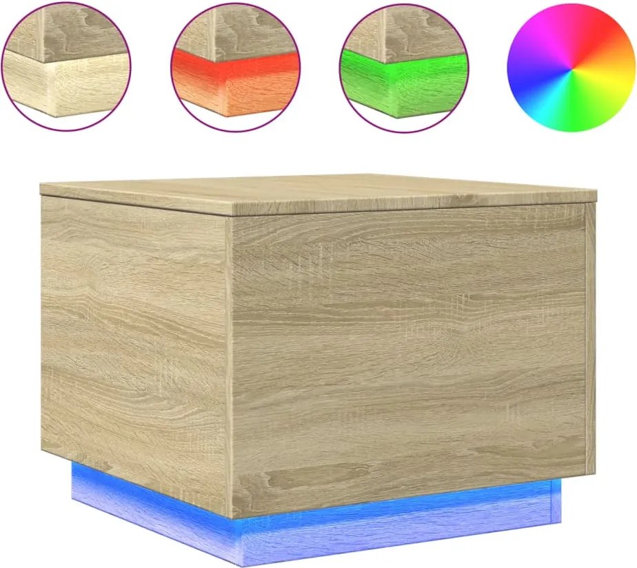 vidaXL sonoma tölgy színű dohányzóasztal LED-lámpákkal 50x50x40 cm