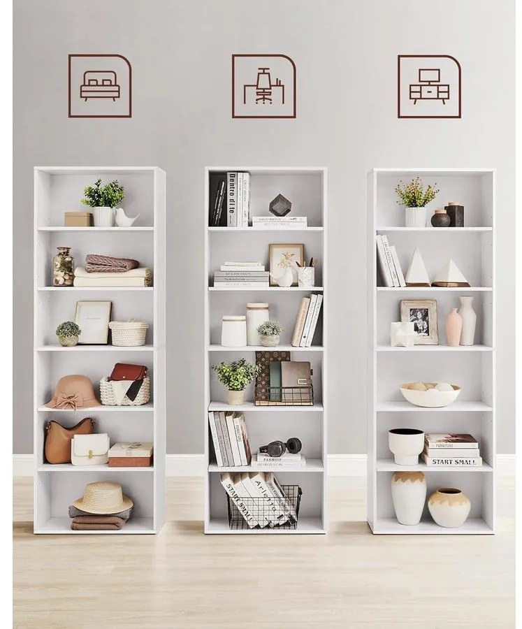 VASAGLE könyvespolc 24 × 60 × 178,5 cm, fehér színben