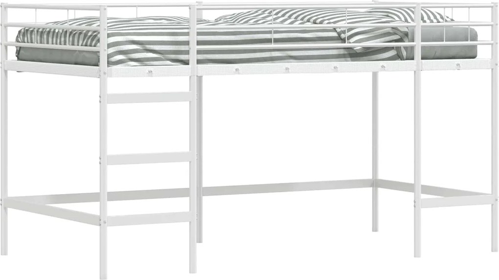 vidaXL Gyerekek Loft Ágykerete Fehér 90 x 200 cm Acél
