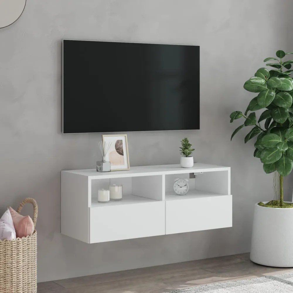 fehér szerelt fa fali TV-szekrény 80 x 30 x 30 cm