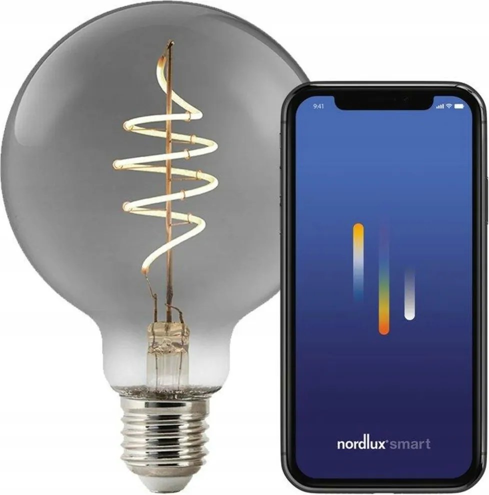 Nordlux Smart E27 G95 1800K Led izzó füstszínű, fényerőszabályozható, Bluetooth