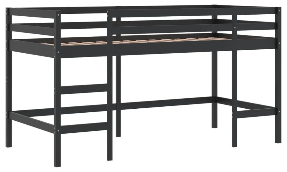 fekete tömör fenyőfa gyerek galériaágy létrával 90 x 200 cm