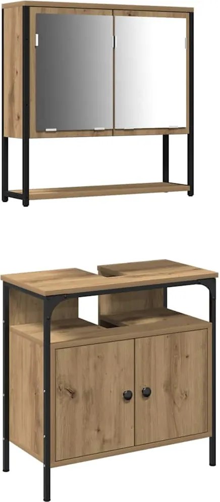 vidaXL Fürdőszoba bútor szett polcokkal tárolóval 2 pcs Barna Faanyag