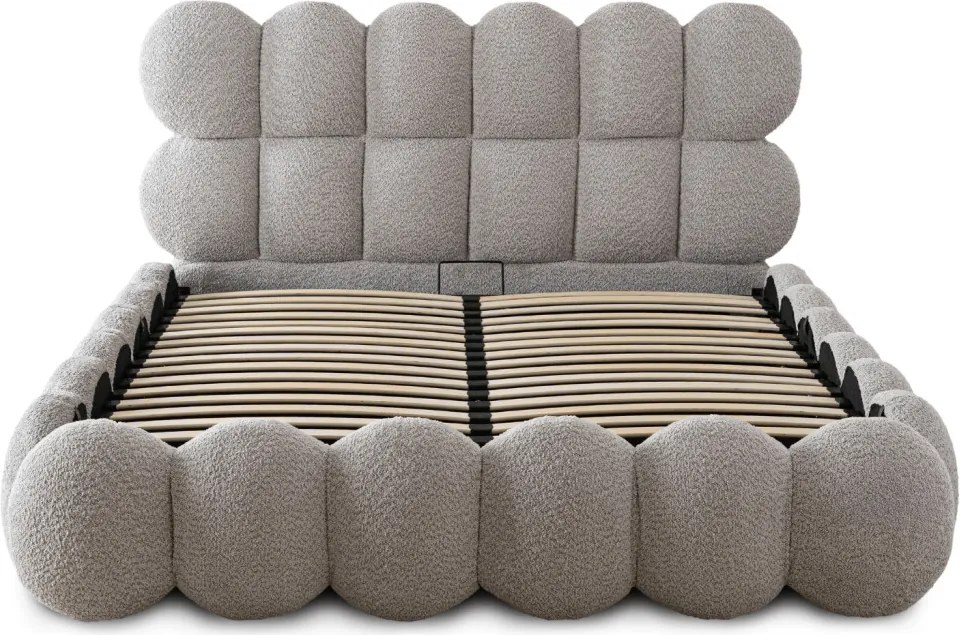 Szürke Bouclé Franciaágy Ágyneműtartóval. 160x200 ANKARA