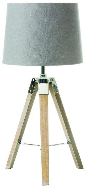 Asztali lámpa, fa talppal, szürke - TREPIED