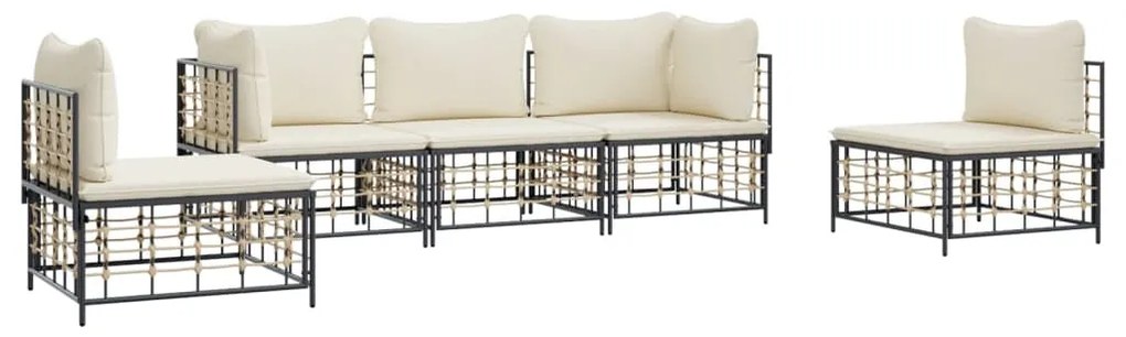 5 részes antracitszürke polyrattan kerti ülőgarnitúra párnákkal