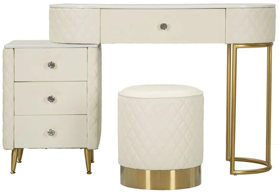 Fésülküdő asztal Sharon fehér székkel 120x40x75cm (szék mérete ø36x39)