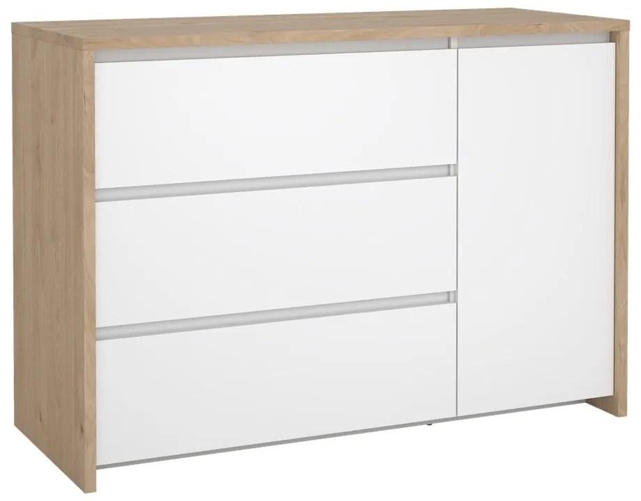 Fehér-natúr színű komód tölgyfa dekorral 119x84x48 cm Next – Tvilum