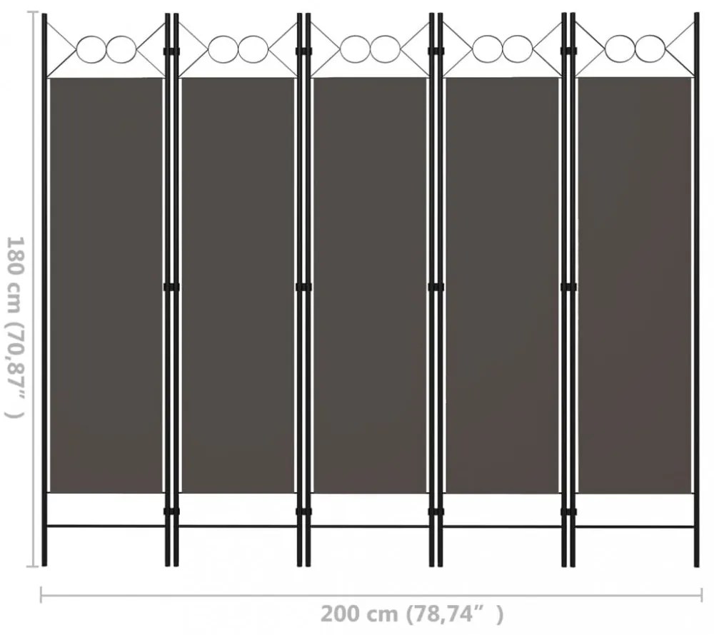 antracitszürke 5 paneles paraván 200 x 180 cm
