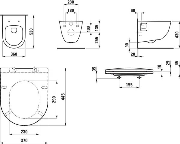 Függesztett WC + PRO WC-ülőke + DUAL LIS nyomólap + beépíthető modul + alátét