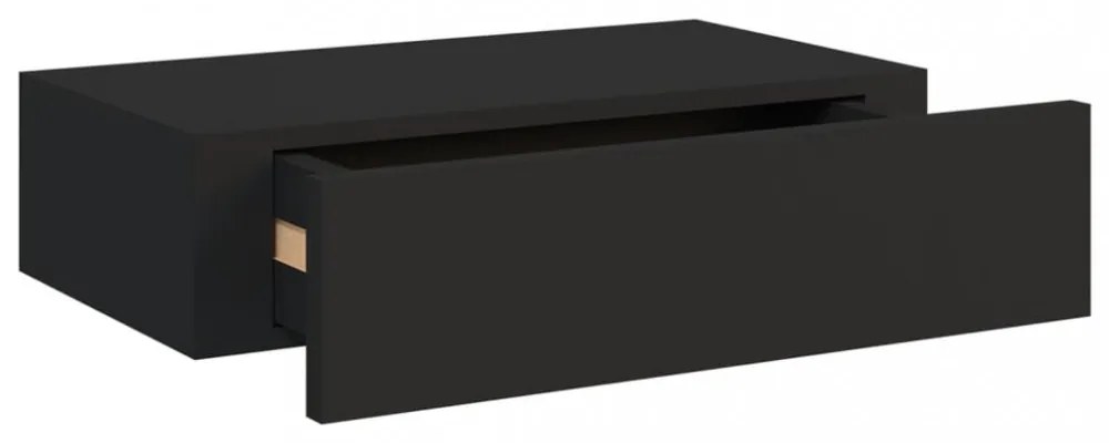 fekete falra szerelhető fiókos polc 40 x 23,5 x 10 cm