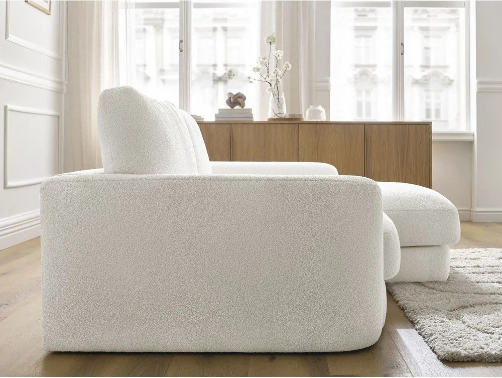 Fehér buklé sarokkanapé (jobb oldali-heverő résszel) Leonore – Bobochic Paris