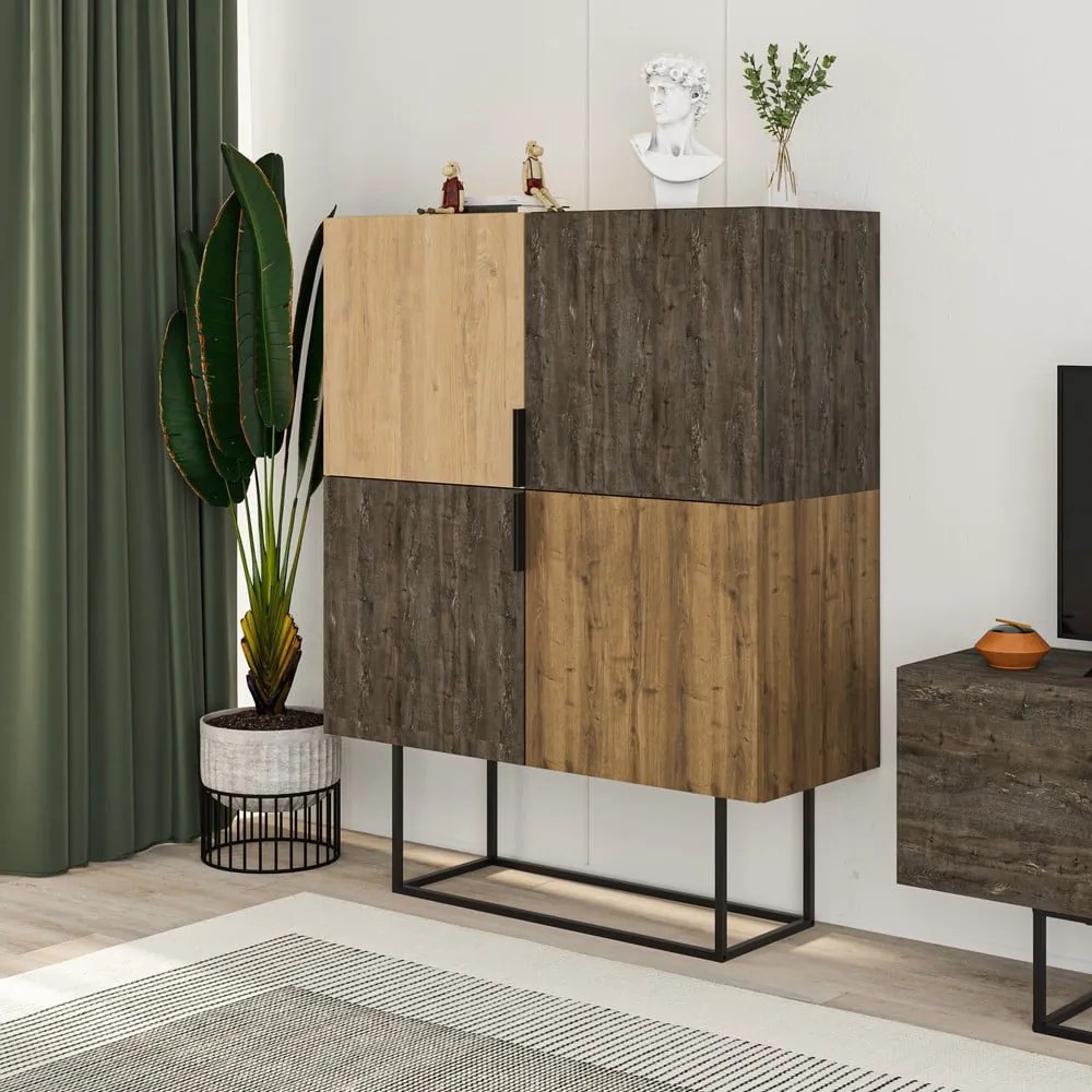 Barna-natúr színű szekrény tölgyfa dekorral 100x130 cm Titan – Marckeric