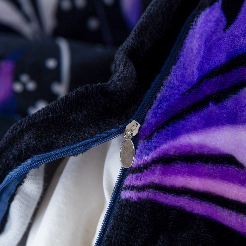 Mikroplüss ágyneműhuzat szett VIOLET BUTTERFLY sötétkék + mikroplüss lepedő SOFT 90x200 cm fehér, egyszemélyes ágyhoz