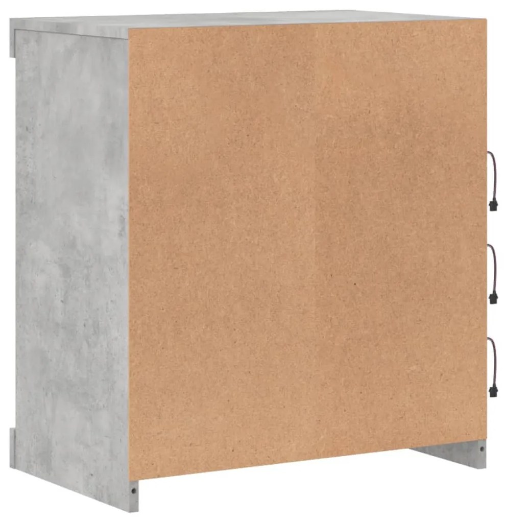betonszürke tálalószekrény LED-világítással 60,5 x 37 x 67 cm
